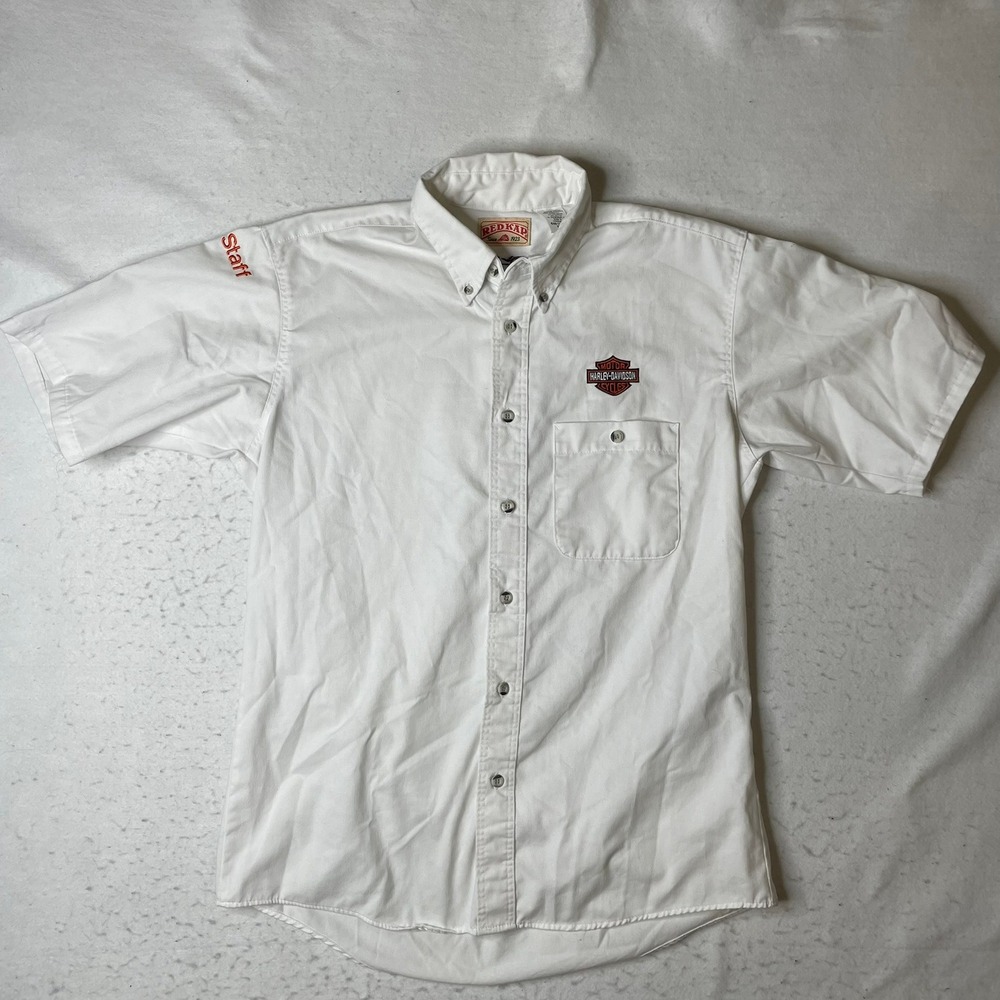 Red Kap Harley-Davidson Montreal Staff Shirt Mens Medium White Button Up ST82WH2